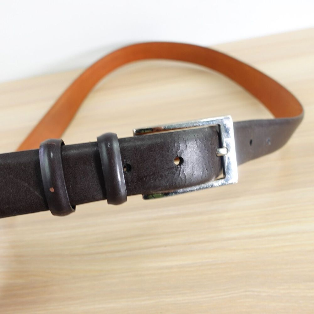 Dark Brown Leather Dress Belt Mens 36 Chocolate Formal Silver Buckle Work‎ Jeans
